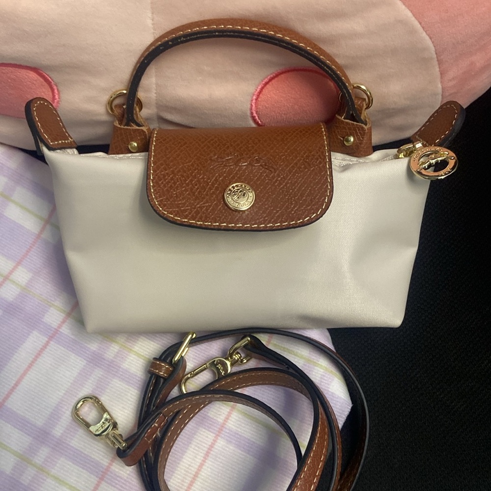 Longchamp Le Pliage Mini White Canvas Tote Zipper Closure